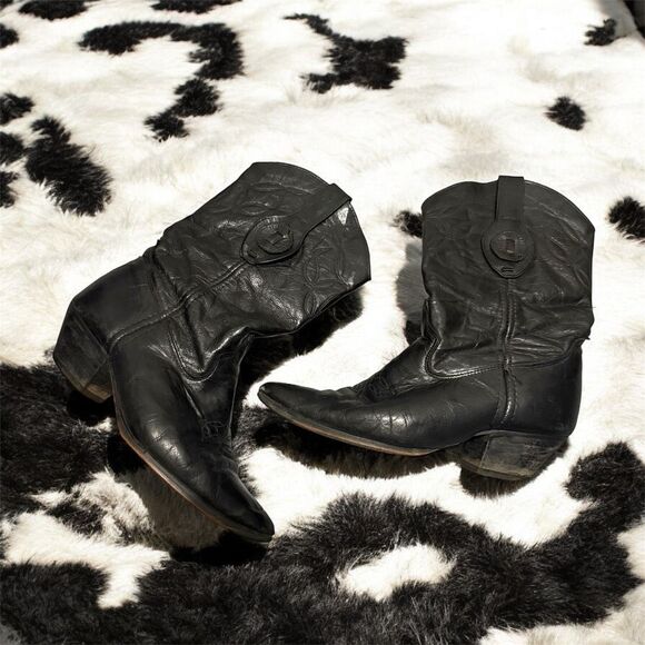 Vintage Laredo Black Leather Cowboy Western Boots 7.5 Pointed - Picture 1 of 5
